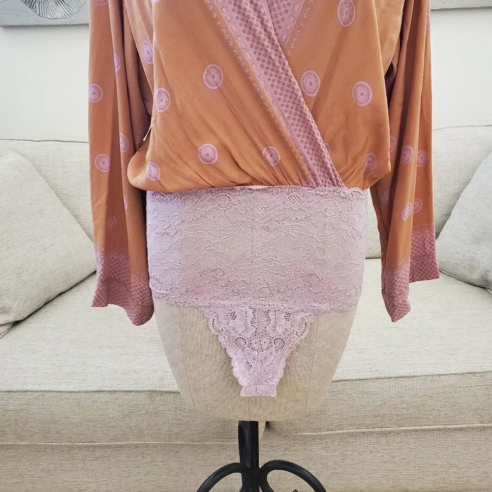 Free People On Board Bodysuit size Small in Orange/Pink